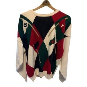 Vintage golf sweater John Ashford argyle sweater cream, red, navy, green Sz XXL